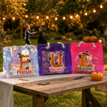 Personalized Halloween Theme Initial Holographic Clear Tote Bag with Name Trick or Treat Halloween Party Gift for Boys Girls