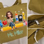 Personalised 3D-Effect Artwork Cartoon Teacher Character Large Capacity Tote Bag with Photo and Text Back to School Gift for Teachers Educators