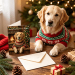 Personalized Oil Painting Style Pet Photo Foldable Flat Greeting Card with Text Christmas Holiday New Year Gift for Family Friends Pet Owners