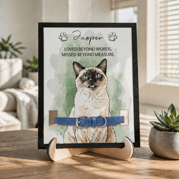Personalized Watercolour Pet Photo Design Wooden Collar Frame with Name Home Decor Sentimental Memorial Sympathy Gift for Pet Owners Lovers