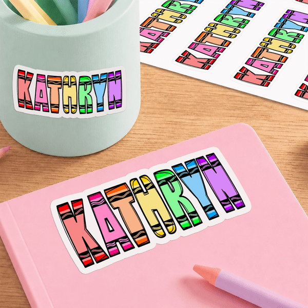 Personalized Colourful Crayon-Style Name Design Waterproof Stickers Daily Use Back to School Birthday Gift for Students Kids