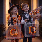 Personalized Halloween Witch Pumpkin Cartoon Kid Photo Transparent Bag with Name Holiday Party Birthday Gift for Boys Girls