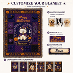 Personalised Retro Halloween Witch Hat Pet Photo Soft Tassel Blanket with Name Home Decor Halloween Party Gift for Pet Lover