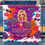 Personalized Cartoon Cheerleader Girl Fleece Soft Throw Blanket with Name and Photo Home Decor Cheer Camp Anniversary Gift for Cheerleaders