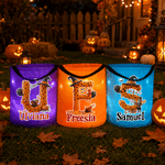 Personalised Halloween Elements Initial Design LED Light Sweets Bucket with Name Trick or Treat Halloween Party Gift for Girls Boys