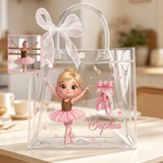 Personalised Cartoon Ballet Girl Photo Design Transparent Bag with Name and Ribbon Daily Use Dance Class Birthday Gift for Ballet Lovers Girls