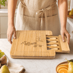 Personalised Birth Flower Bamboo Chopping Board Set with Name Engagement Anniversary Housewarming Gift for Family Hostess Bride