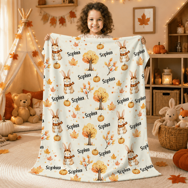 Personalized Warm Autumn Cartoon Animal Soft Throw Blanket with Name Home Decor Autumn Gift for Kids Infants