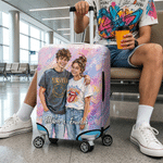 Personalized Oil Painting Style Photo Suitcase Cover with Name Fits 18-32 Inches Suitcase Travel Birthday Gift for Girlfriend Boyfriend Couple