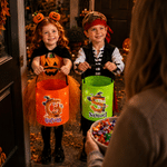 Personalised Halloween Elements Initial Design LED Light Sweets Bucket with Name Trick or Treat Halloween Party Gift for Girls Boys