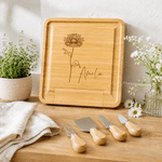 Personalised Birth Flower Bamboo Chopping Board Set with Name Engagement Anniversary Housewarming Gift for Family Hostess Bride