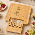 Personalised Birth Flower Bamboo Chopping Board Set with Name Engagement Anniversary Housewarming Gift for Family Hostess Bride