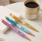 Penna a sfera personalizzata con fiore del mese di nascita, glitter e sabbia liquida dinamica, con nome - Articoli per ufficio - 2 pezzi - Regalo per la Festa degli Insegnanti