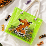 Personalized Halloween Theme Initial Holographic Clear Tote Bag with Name Trick or Treat Halloween Party Gift for Boys Girls