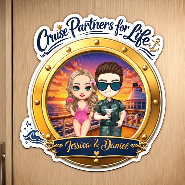 Personalised Cartoon Couple Character Cruise Fridge Magnet with Name Home Decor Birthday Summer Travel Gift for Couple Newlyweds