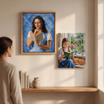 Personalized Oil Painting Style Reading Character Photo Canvas Prints with Text Home Wall Decor Ship from USA Birthday Housewarming Gift for Bookworms