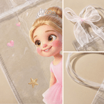 Personalised Cartoon Ballet Girl Photo Design Transparent Bag with Name and Ribbon Daily Use Dance Class Birthday Gift for Ballet Lovers Girls
