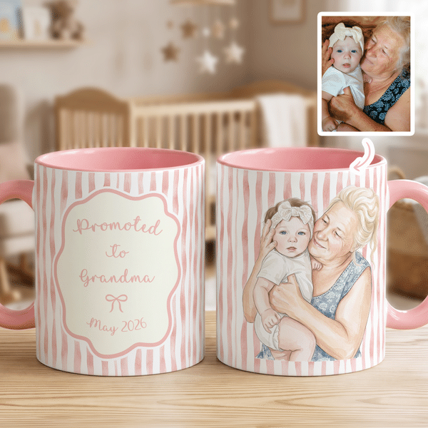 Personalised Watercolour Photo Striped Design 11 oz 15 oz Ceramic Mug with Title Daily Use Baby Shower Gift for New Parents Grandadrents