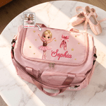 Personalized Cute Cartoon Ballerina Girl Multi-Compartment Travel Bag with Photo and Name Dance Class Birthday Gift for Ballet Lovers