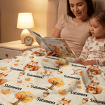 Personalized Warm Autumn Cartoon Animal Soft Throw Blanket with Name Home Decor Autumn Gift for Kids Infants