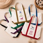Personalized Multicolour Embroidery Cute Dog Portrait Silhouette Canvas Tote Bag with Name Birthday Gift for Pet Lovers Dog Walker