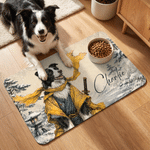 Personalised Watercolour Samurai Pet Photo Food Mat with Name Daily Use Birthday Gift for Pet Owners Lovers