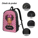 Set de sac et trousse personnalisé avec nom et dessin cartoon de fille - Cadeau d'anniversaire rentrée scolaire pour les filles