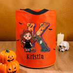 Spersonalizowana torba z motywem halloweenowym, z postaciami z kreskówek i lampką LED – prezent dla dzieci na Halloween z okazji zabawy „Cukierek albo psikus”