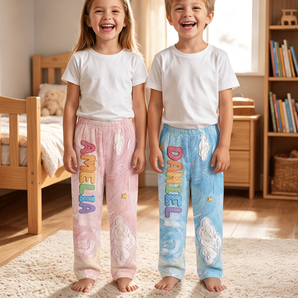 Personalised Oil Painting Cloud Star Rainbow Kid Woman Man Pyjama Pants with Colourful Name Daily Wear Birthday Gift for Kids Family