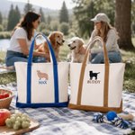 Personalized Multicolour Embroidery Cute Dog Portrait Silhouette Canvas Tote Bag with Name Birthday Gift for Pet Lovers Dog Walker