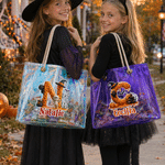 Personalized Halloween Theme Initial Holographic Clear Tote Bag with Name Trick or Treat Halloween Party Gift for Boys Girls