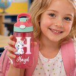 Personalised Fantasy Unicorn Initial 16 oz Food-Grade Water Bottle with Name Handle and Straw Back to School Birthday Gift for Kids Girls