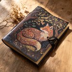 Ensemble personnalisé « Forest Fox » : grimoire de sorcellerie, carnet en cuir PU, paquet de cartes, stylo avec cadenas, texte personnalisé, 300 pages en papier kraft, journal intime rétro, cadeau