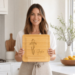 Personalised Birth Flower Bamboo Chopping Board Set with Name Engagement Anniversary Housewarming Gift for Family Hostess Bride
