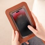 Gepersonaliseerde schoudertas van PU-leer met parelontwerp, geboortebloem en naam, verstelbaar, met venster voor touchscreen – verjaardagscadeau voor vrouwen