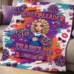 Personalized Cartoon Cheerleader Girl Fleece Soft Throw Blanket with Name and Photo Home Decor Cheer Camp Anniversary Gift for Cheerleaders