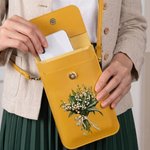 Personalized Oil Painting Birth Flower PU Leather Adjustable Crossbody Bag with Touch Screen Window and Name Birthday Anniversary Gift for Women