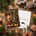 Personalized Oil Painting Style Pet Photo Foldable Flat Greeting Card with Text Christmas Holiday New Year Gift for Family Friends Pet Owners