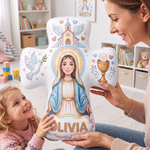 Personalised the Virgin and Child Christian Cross Shaped Soft Cushion with Name Home Decor Birthday Gift for Kids