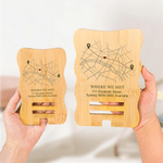 Personalized Map Green Waypoint Heart Symbol Where We Met Wooden Phone Holder with Address Daily Use Birthday Gift for Couple