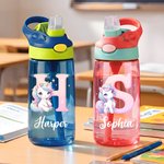 Personalised Fantasy Unicorn Initial 16 oz Food-Grade Water Bottle with Name Handle and Straw Back to School Birthday Gift for Kids Girls
