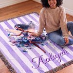 Personalised Birth Flower Fairy Soft Throw Blanket with Name and Tassel Home Decor Daily Use Birthday Gift for Black Girl