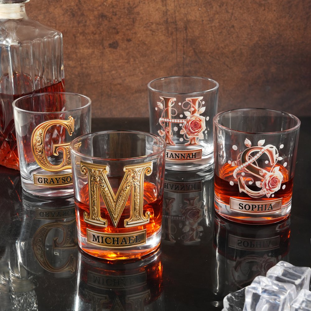Roses Hold Love, Initials Mark Us - Personalised 10 oz Old Fashioned Rock Whisky Glass 3