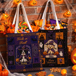 Personalised Retro Farmhouse Halloween Cartoon Pet Photo Design Tote Bag with Name and Text Trick or Treat Halloween Gift for Pet Owner Lover