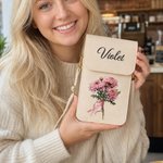 Personalized Oil Painting Birth Flower PU Leather Adjustable Crossbody Bag with Touch Screen Window and Name Birthday Anniversary Gift for Women
