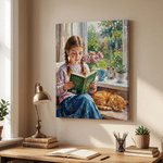 Personalized Oil Painting Style Reading Character Photo Canvas Prints with Text Home Wall Decor Ship from USA Birthday Housewarming Gift for Bookworms