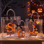 Personalized Halloween Witch Pumpkin Cartoon Kid Photo Transparent Bag with Name Holiday Party Birthday Gift for Boys Girls