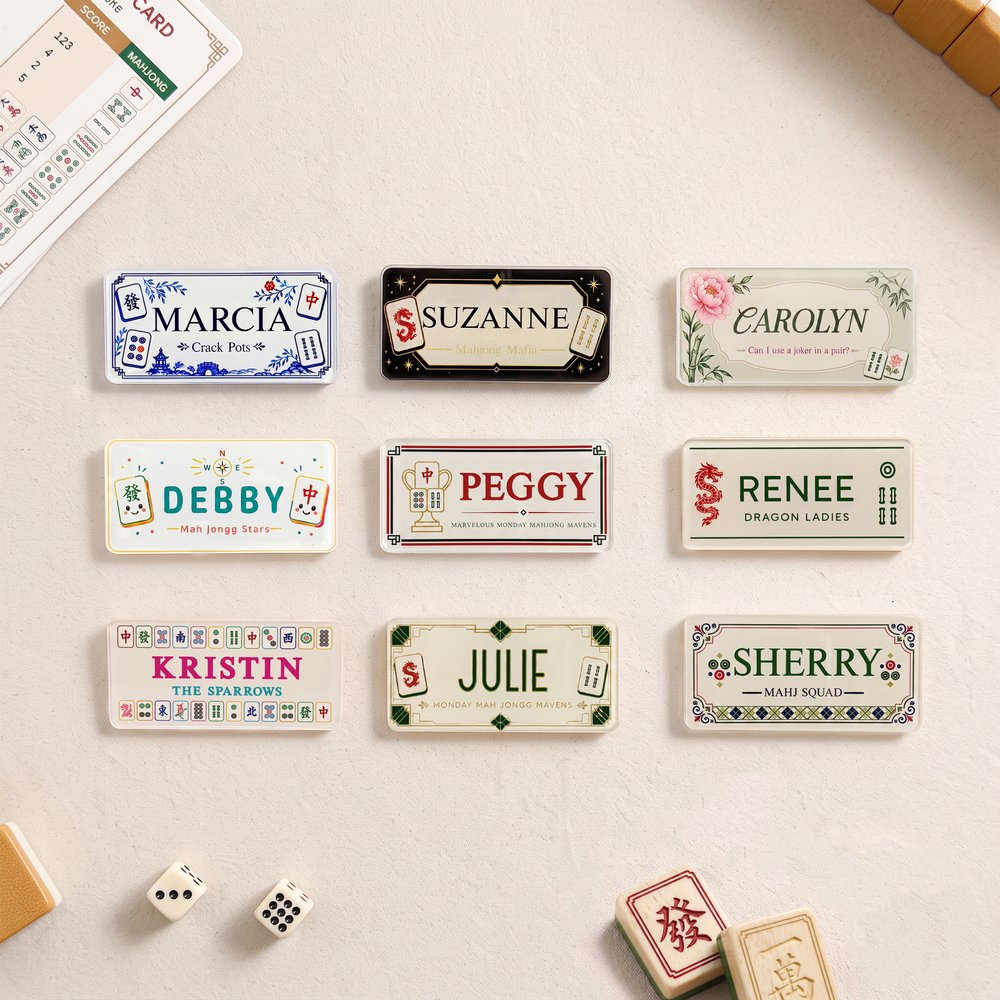 Personalized Acrylic Mahjong Design Magnetic Name Tag with Text Mahjong Night Group Club Gift for Mahjong Lovers Players 2