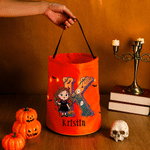 Spersonalizowana torba z motywem halloweenowym, z postaciami z kreskówek i lampką LED – prezent dla dzieci na Halloween z okazji zabawy „Cukierek albo psikus”