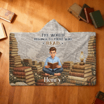 Couverture à capuche personnalisée avec illustration en 3D représentant un personnage en train de lire, avec prénom et texte. Décoration d'intérieur et cadeau d'anniversaire pour les passionnés de lec
